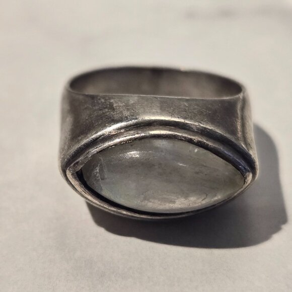 Vintage Chunky Sterling Silver Moonstone Modernist Ring - Picture 7 of 9